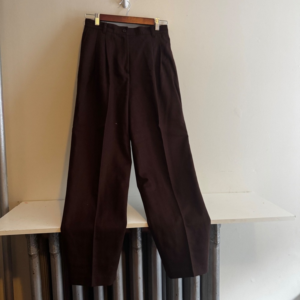Sag Harbor 10 Petite Chocolate Brown 100% Wool Pleated Trousers Cottagecore